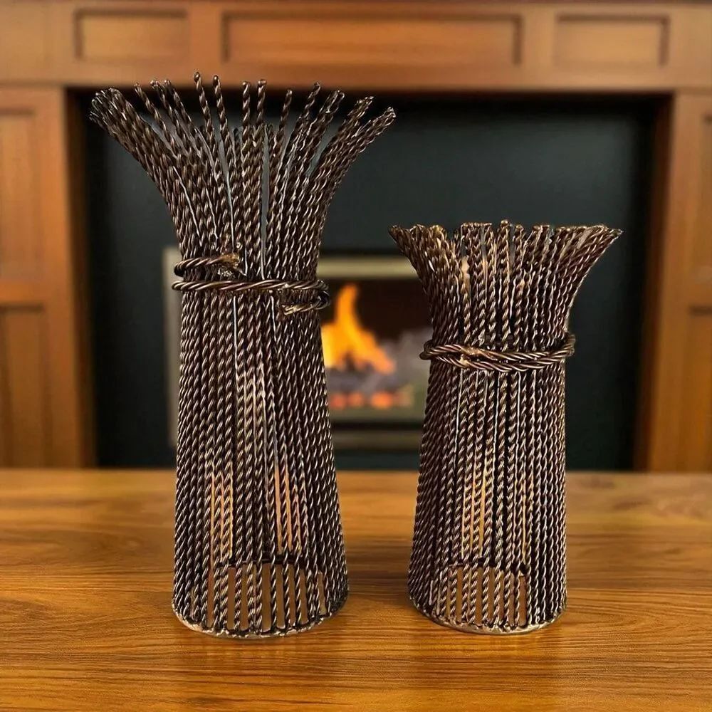 Vintage Metal Candle Holders Willow Wire Lot of 2 Decor Brown Gold